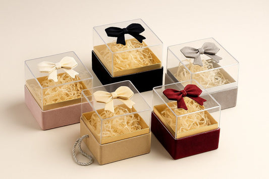 Premium Velvet Base Acrylic Gift Box with Fabric Bow – Elegant Color Collection | Acrylic Hamper Gift Box