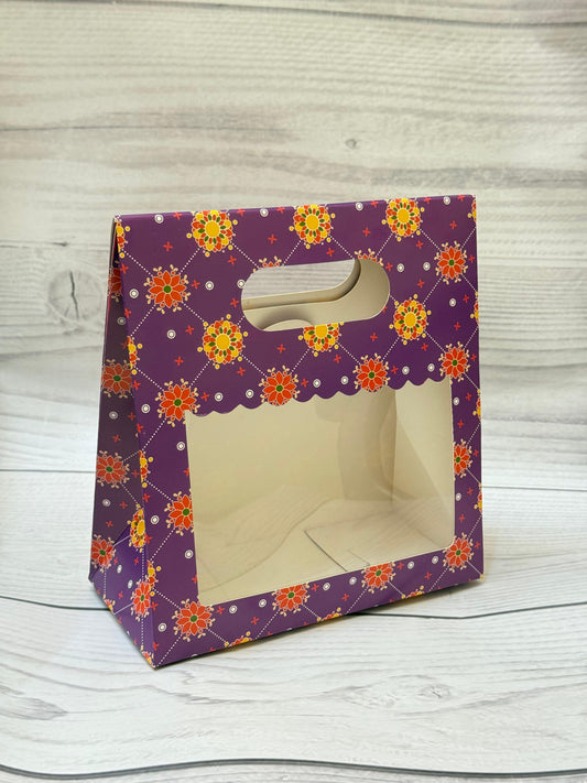 Floral Festive Print 2 Jar Window Carry Bag with Handle – Premium Gifting Packaging