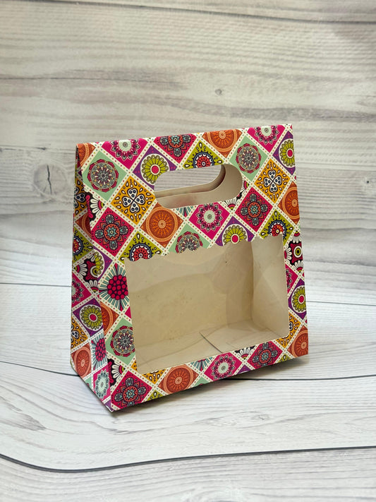 Mandala Festive Print 2 Jar Window Carry Bag with Handle – Premium Gifting Packaging
