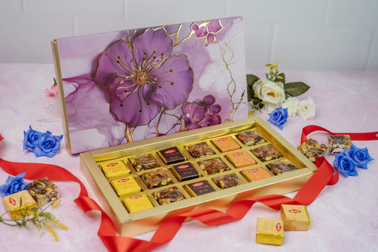 Luxury Festive Chocolate Gift Box – 18 Cavity | Purple Elegant Floral Design