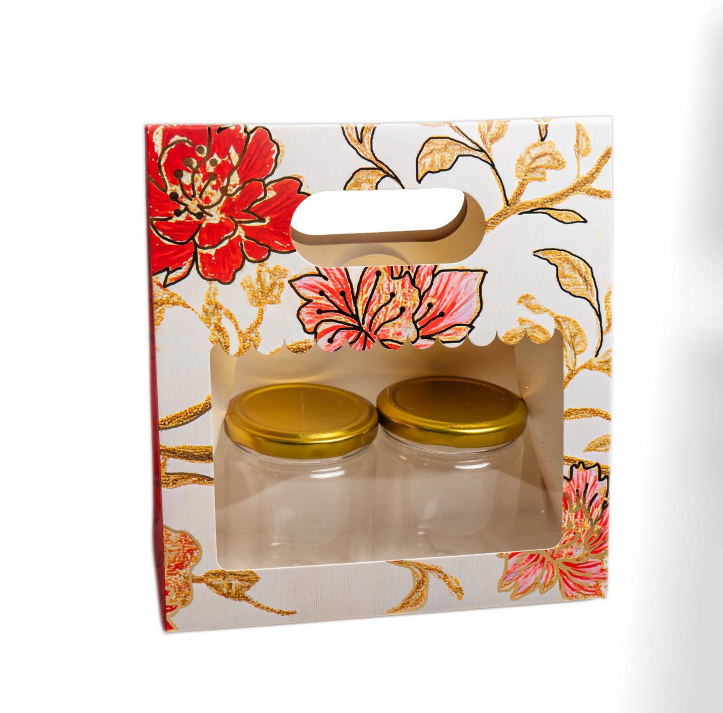 Luxury Foil Printed White 2Jars Carry Box with Handle | Fits 2 Jars