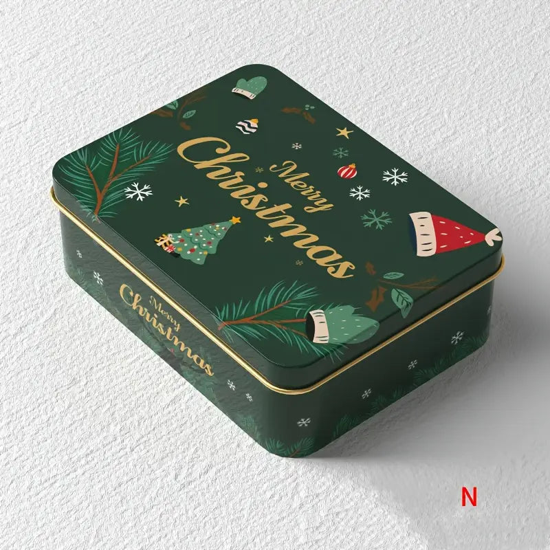 Christmas Green Festive Gift Tin Box – Reusable Metal Storage Box (Rectangular)