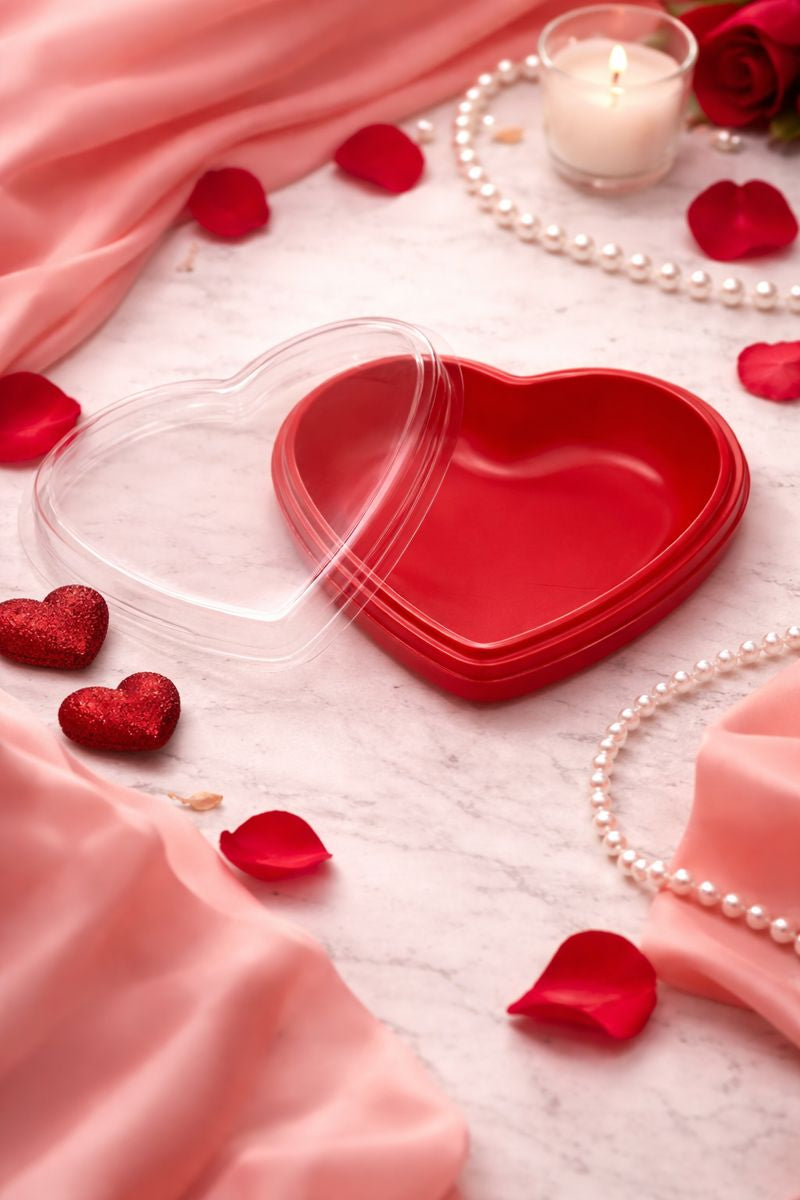 Heart Shaped Dessert Box with Clear Lid – Red