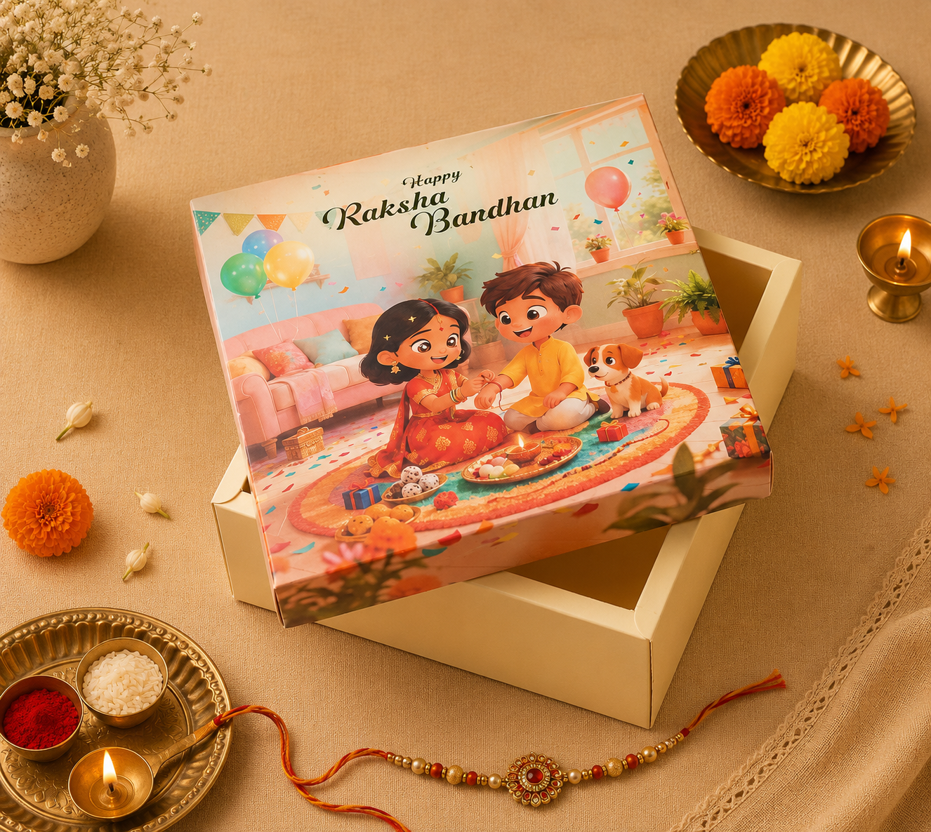Yellow Raksha Bandhan Premium Hamper Gift Box | Festive Packaging Box