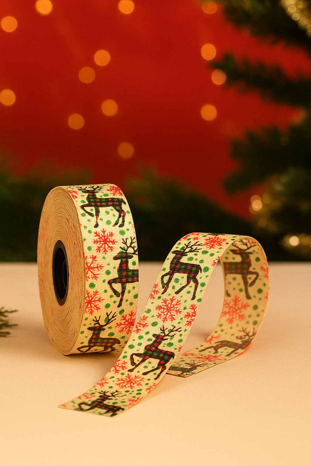 Christmas Theme Reindeer Ribbon Roll - 15meters