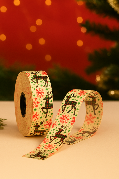 Christmas Theme Reindeer Ribbon Roll - 15meters