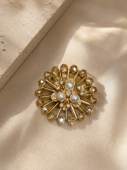 Premium Gold Pearl Crystal Brooch Embellishment | Decorative Flower Brooch for Gift Packaging, Hampers & Floral Arrangements