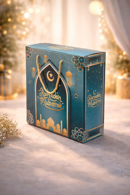 Ramadan Mubarak Premium Gift Box with Rope Handle – Elegant Festive Hamper Packaging