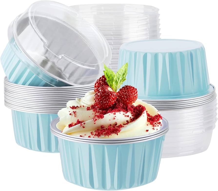 BLUE ROUND FOIL BAKE&SERVE WITH LID | Round Cake Containers with Clear Lids – Colorful Disposable Dessert Boxes for Pastries, Cakes, Treats