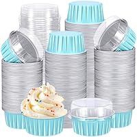 BLUE ROUND FOIL BAKE&SERVE WITH LID | Round Cake Containers with Clear Lids – Colorful Disposable Dessert Boxes for Pastries, Cakes, Treats