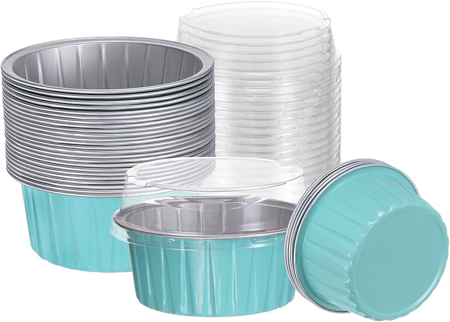 BLUE ROUND FOIL BAKE&SERVE WITH LID | Round Cake Containers with Clear Lids – Colorful Disposable Dessert Boxes for Pastries, Cakes, Treats