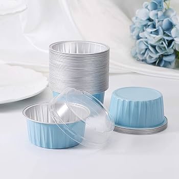 BLUE ROUND FOIL BAKE&SERVE WITH LID | Round Cake Containers with Clear Lids – Colorful Disposable Dessert Boxes for Pastries, Cakes, Treats
