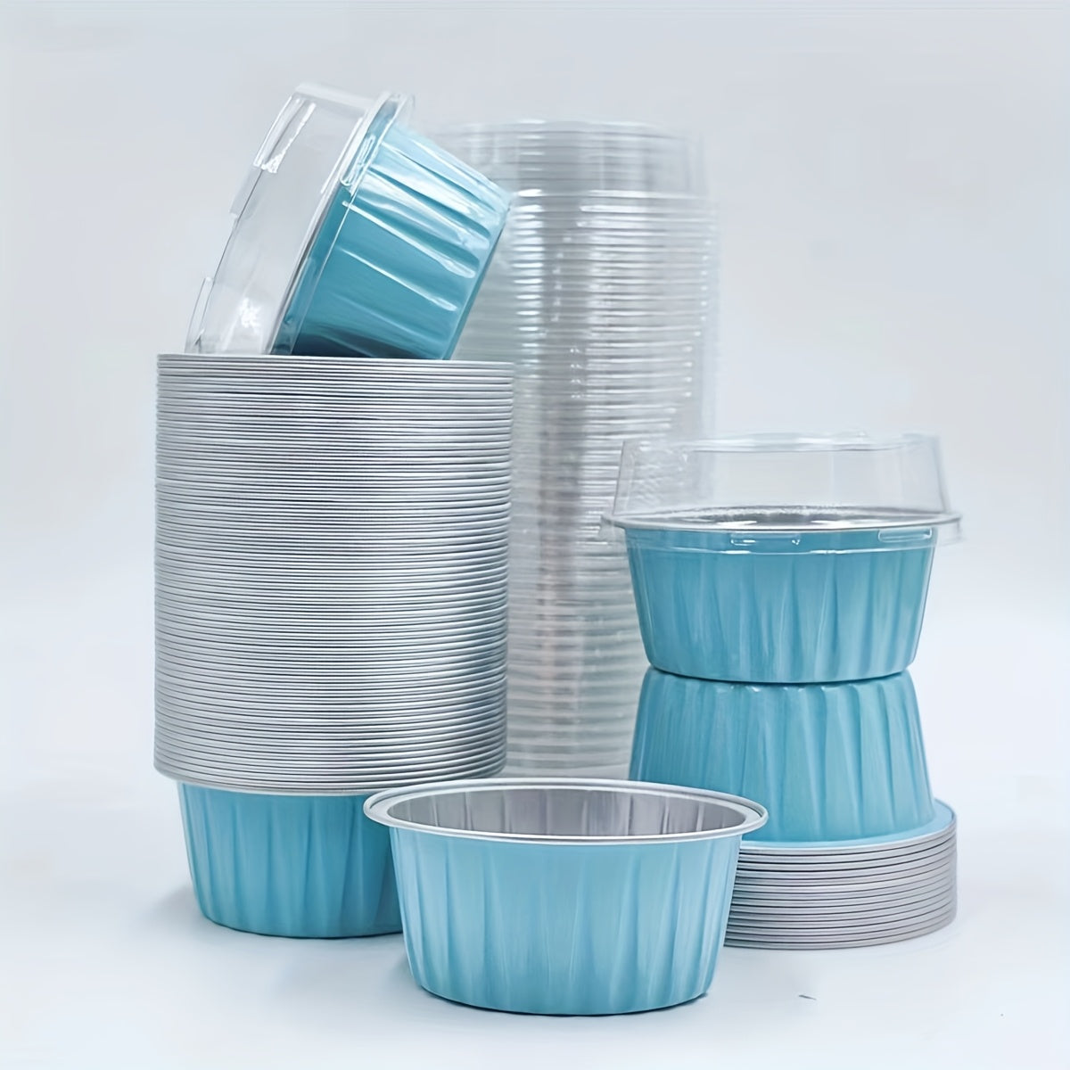 BLUE ROUND FOIL BAKE&SERVE WITH LID | Round Cake Containers with Clear Lids – Colorful Disposable Dessert Boxes for Pastries, Cakes, Treats