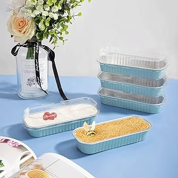 BLUE RECTANGLE FOIL BAKE&SERVE WITH LID | Long Cake Slice Containers with Clear Lids | Colorful Disposable Dessert Boxes for Pastries, Cakes, Treats