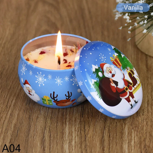 Small Blue Festive Christmas Candle Tin – Limited Edition | Festive Treats Tin – Premium Reusable Jar for Goodies & Hampers.