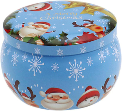 Big Light Blue Festive Christmas Candle Tin – Limited Edition |Festive Treats Tin – Premium Reusable Jar for Goodies & Hampers.