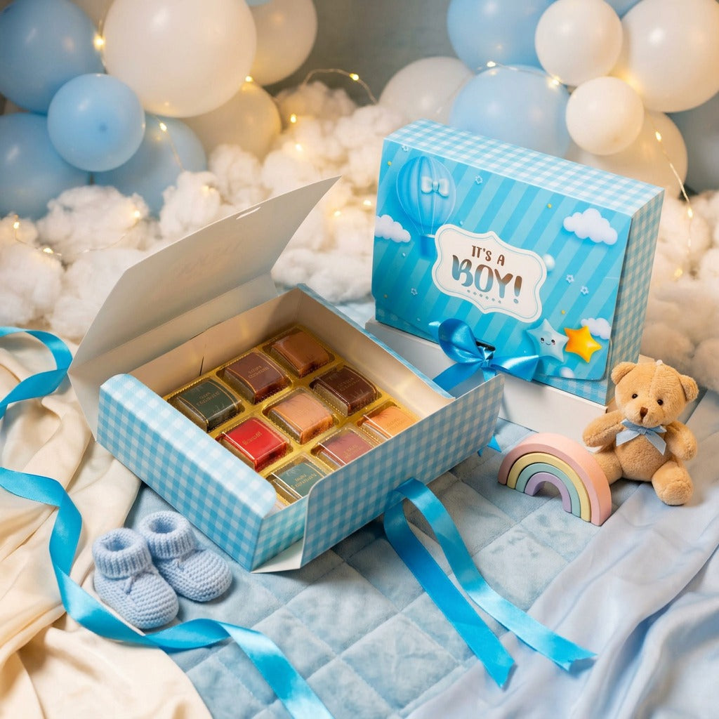 It’s a Boy 12 Cavity Gift Box with Ribbon – Premium Baby Hamper Packaging Box