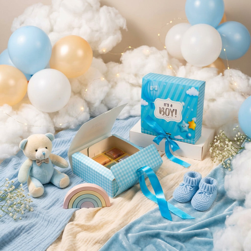 It’s a Boy 9 Cavity Gift Box with Ribbon – Premium Baby Hamper Packaging Box