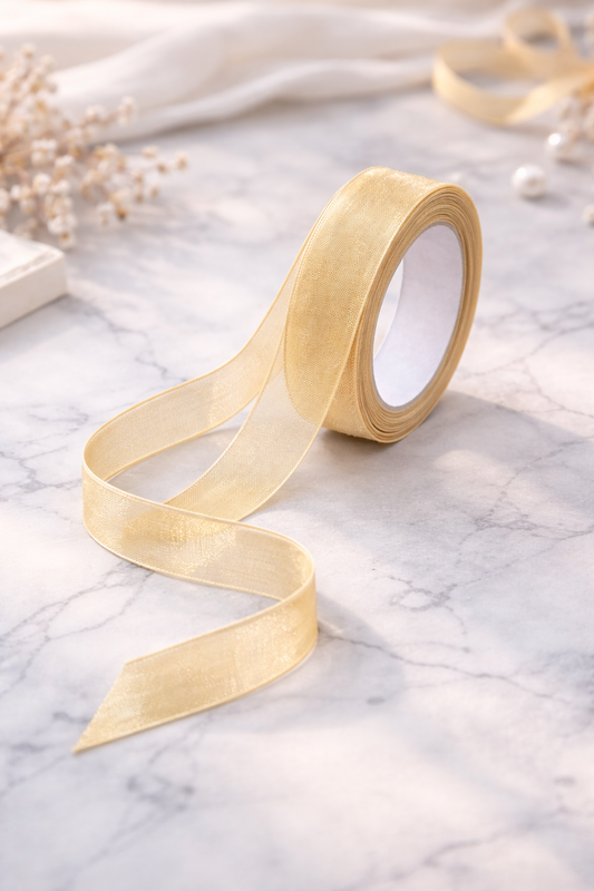 Cream Premium Organza Ribbon Roll – 15 Meters x 1 Inch Width