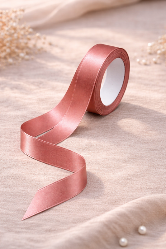 Rose Gold Premium Satin Ribbon Roll – 1 Inch Width x 15 Meters Length