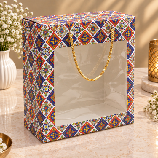 Festive Print Window Big Hamper Bag with Rope Handle