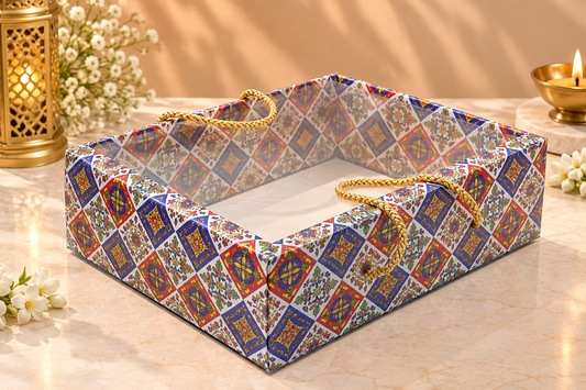 Festive Print Clear Lid Hamper Box with Rope Handle