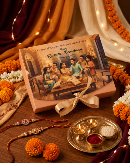 Peach Raksha Bandhan 12 Cavity Sweet & Dry Fruit Box with Satin Ribbon | Premium Hamper Gift Box