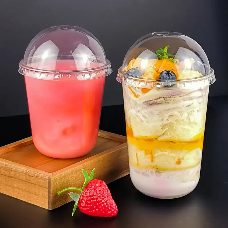 350ml Imported Crystal Clear U-Shape PET Cup with Dome Lid | Premium Bubble Tea, Matcha & Cold Beverage Cup
