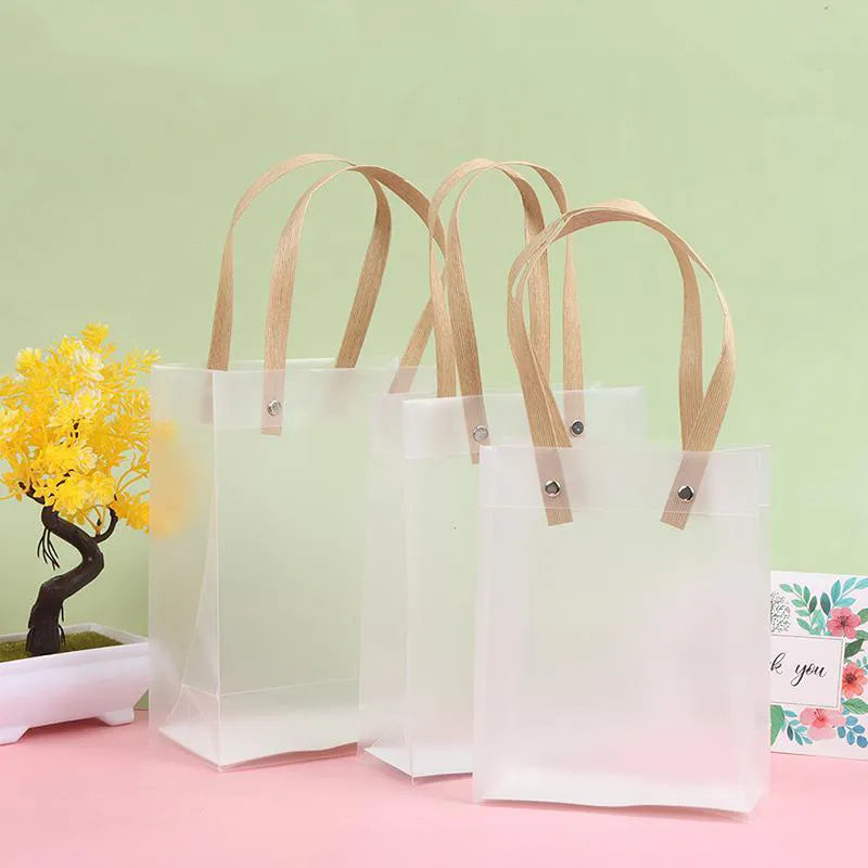 Premium Medium Frosted PVC Hamper Gift Bag With Kraft Handles - 15x21x8 cms