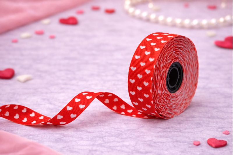 Red Mini Hearts Print Decorative Ribbon – 15 Meter Roll