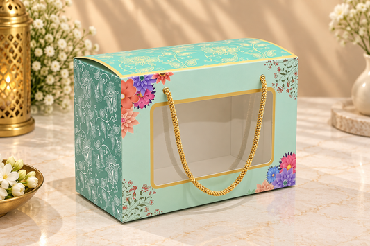Festive Print 2 Jar Gift Box with Window & Handle