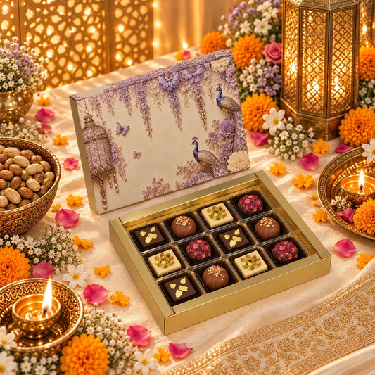 Purple Foil Print 12 Cavity Festive Chocolate & Mithai Box