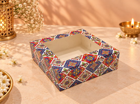 Festive Print 4 Brownie Box with Window – 5.75 × 5.75 × 1.75 Inches
