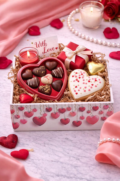 Valentine Heart Print Hamper Box – White