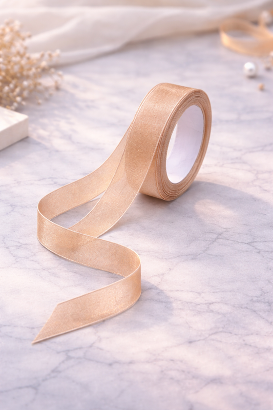 Champagne Gold Premium Organza Ribbon Roll – 15 Meters x 1 Inch Width