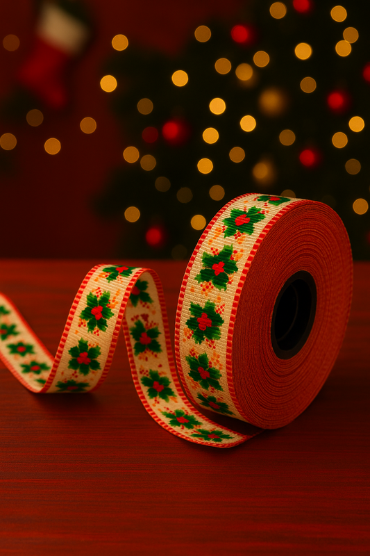 Christmas Theme Flower  Ribbon Roll - 15meters