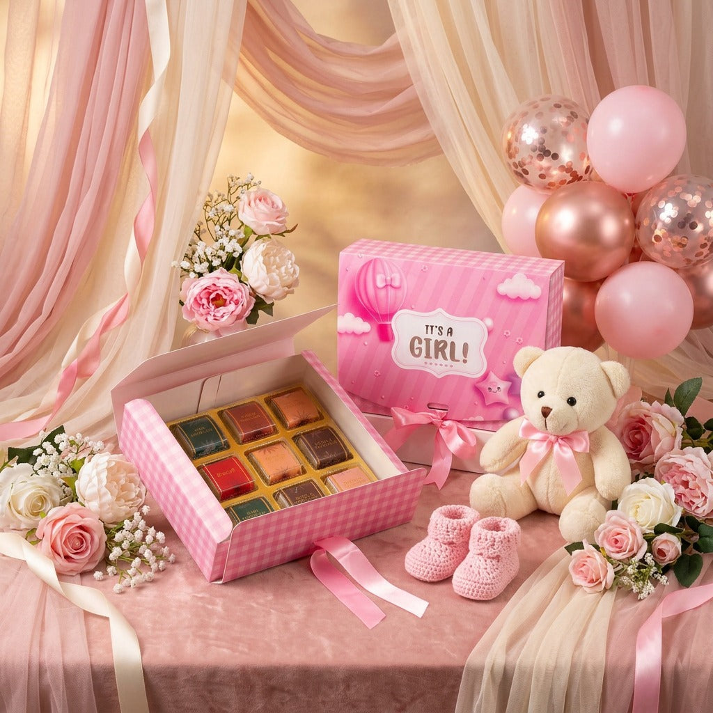 It’s a Girl 12 Cavity Gift Box with Ribbon – Premium Baby Hamper Packaging Box