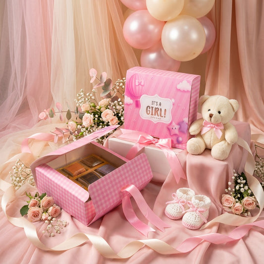 It’s a Girl 9 Cavity Gift Box with Ribbon – Premium Baby Hamper Packaging Box