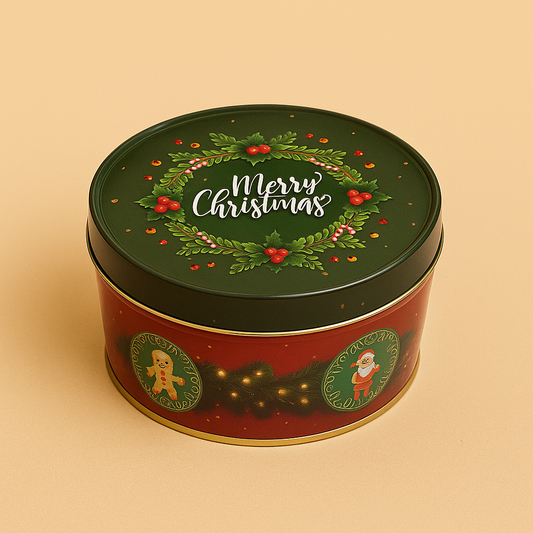 Festive Green Santa Print Christmas Dream Cake Tin – 5.5" Dia x 2.75" Height