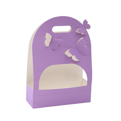Purple Premium Butterfly Cutout Flower Carrier Box | Leakproof Bouquet & Gift Packaging