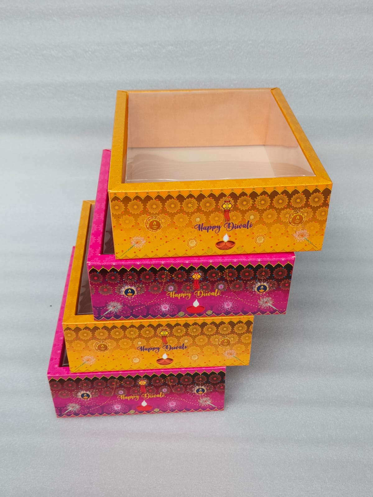 DIWALI CLEAR LID HAMPER BOXES (PACK OF 5)