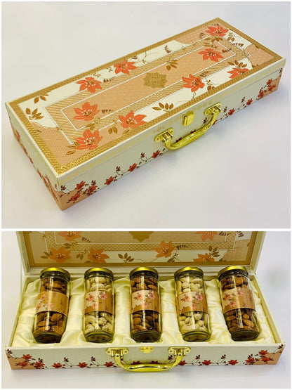 FESTIVE FLOWER MDF HAMPER BOX WITH GLASS JARS