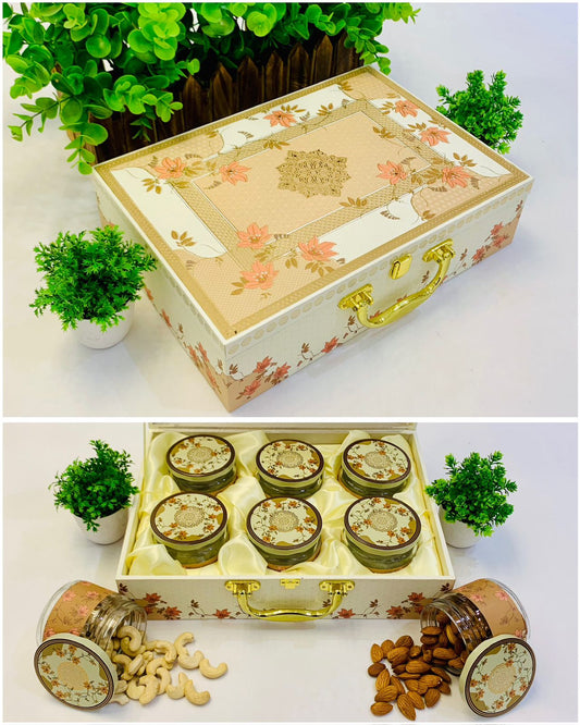 FESTIVE FLOWER MDF HAMPER BOX WITH GLASS JARS