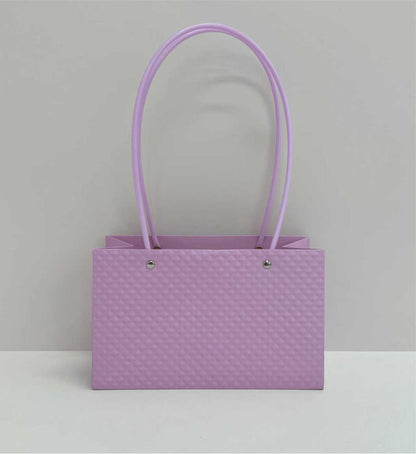 Purple Premium Textured Design Flower Carry Bag | Leakproof Gift Hamper Bag with Handles