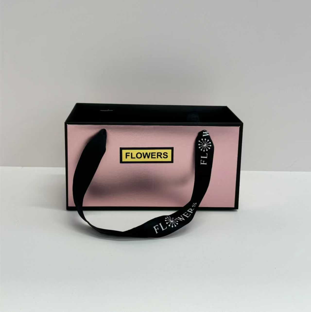 Rose Pink Premium Rectangular Flower Gift Box with Handle  | Elegant Hamper & Floral Packaging