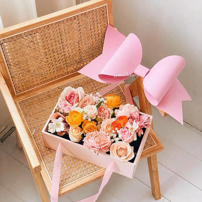 Luxury Pink Gift Box with Large Bow & Clear Lid | Pink Hamper Box With Bow