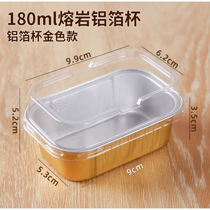 Golden Rectangle Aluminium Foil Dessert Cup with Clear Lid – 175ml Medium Bake & Serve Container
