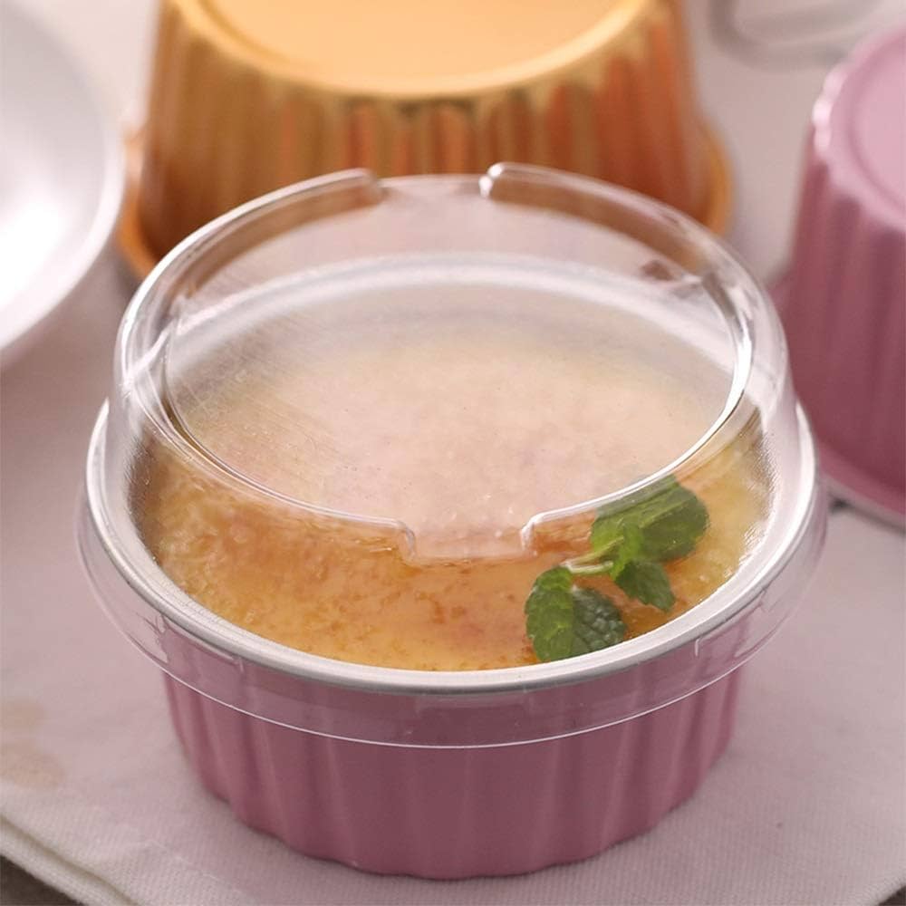 PINK ROUND FOIL BAKE&SERVE WITH LID | Round Cake Containers with Clear Lids – Colorful Disposable Dessert Boxes for Pastries, Cakes, Treats