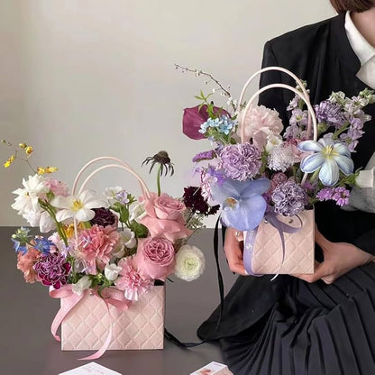 Pink Aesthetic Waterproof Flower Gift Bags | Premium Rectangular Gift Bag with Handle