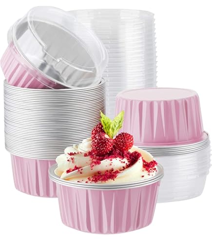 PINK ROUND FOIL BAKE&SERVE WITH LID | Round Cake Containers with Clear Lids – Colorful Disposable Dessert Boxes for Pastries, Cakes, Treats
